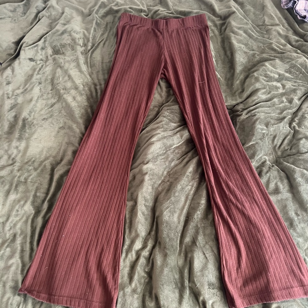 Brown ribbed flair leggings